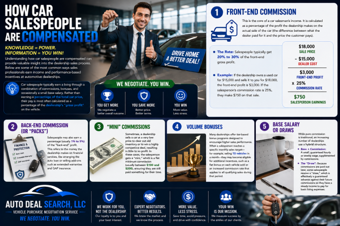 How "Salespeople" at car dealerships are compensated.