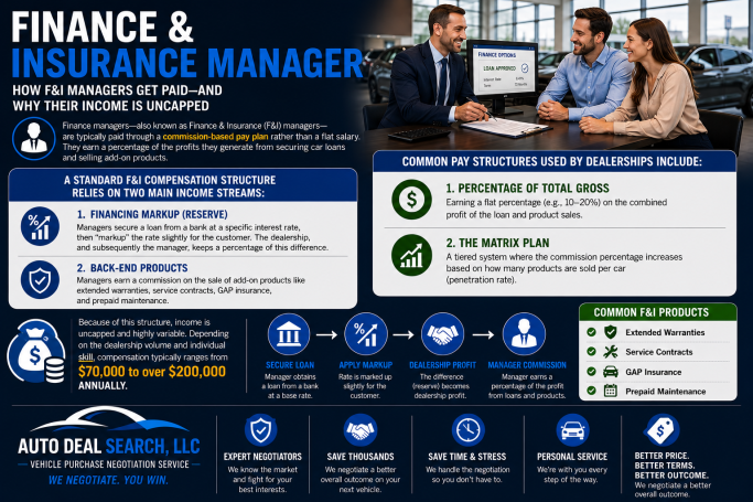 How "Finance & Insurance Manager" at car dealerships are compensated.